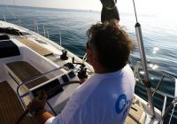 sailing yacht skipper steering wheel sailboat Hanse 505 sun sea cockpit